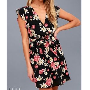 Jack by BB Dakota Black Floral Wrap Dress
